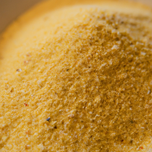 A close-up shot of stone-ground cornmeal, the key ingredient for making perfect Dutch oven grits.